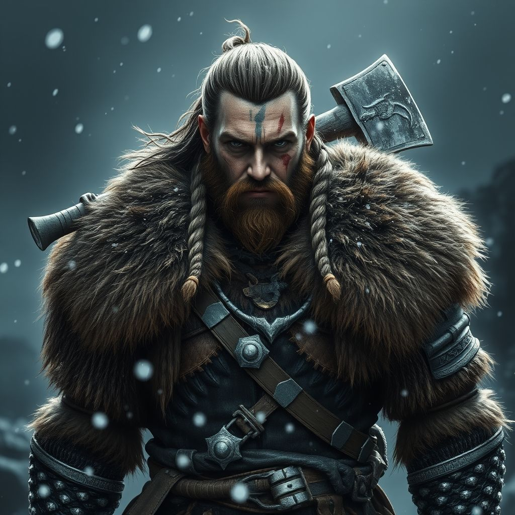 Concept art of a fierce Nord warrior, embodying the names generated